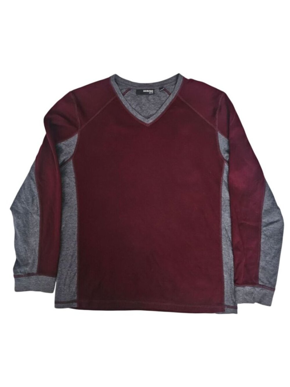 Murano Men's Burgundy/Gray Slim Fit Long Sleeve V-Neck Pullover Shirt Size Large - Picture 2 of 11